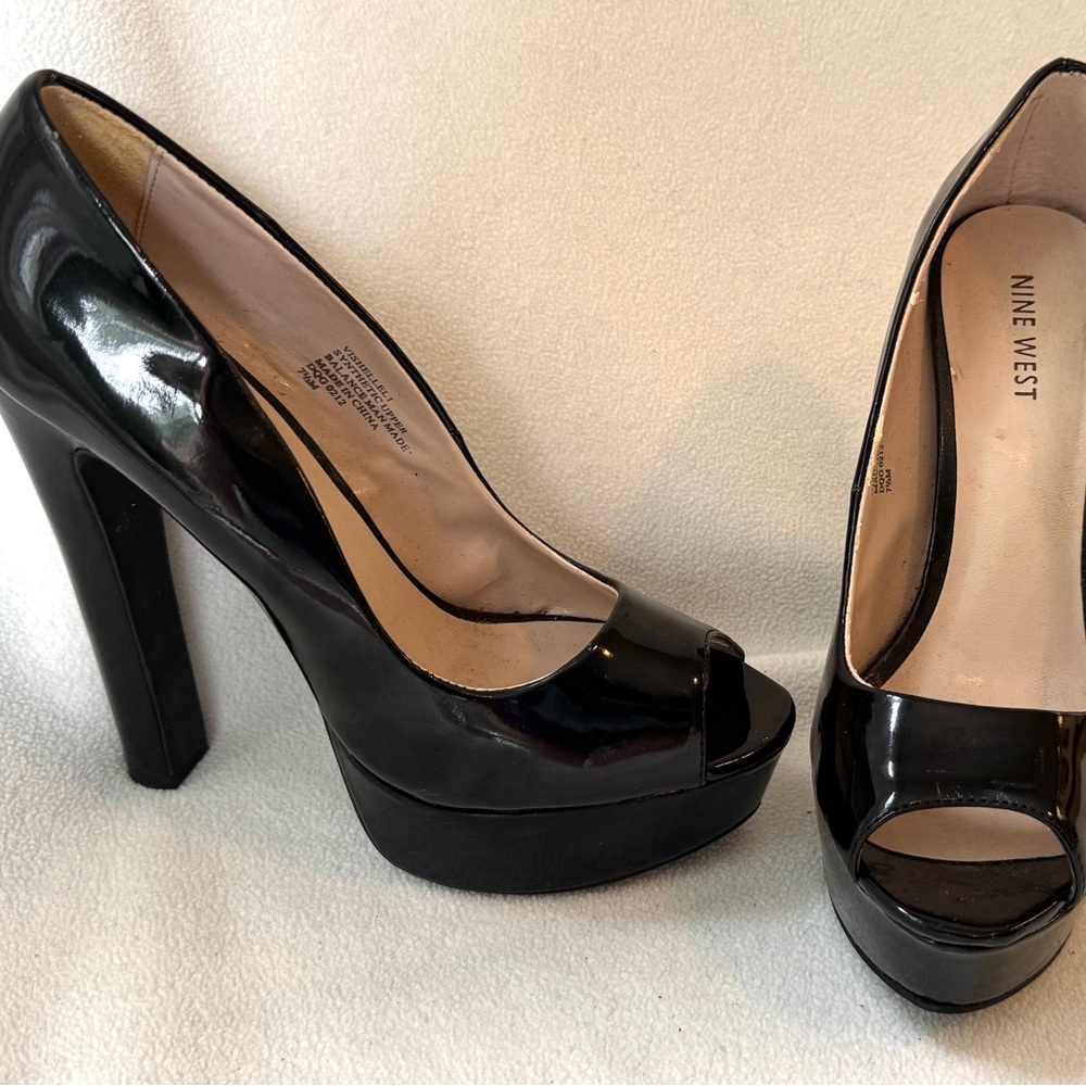 Nine West Glossy Black Platform Heels